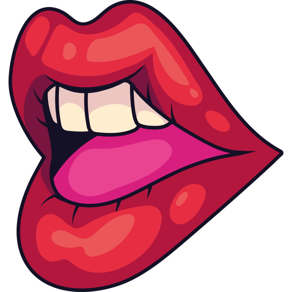 A cartoon red lips with a smile png