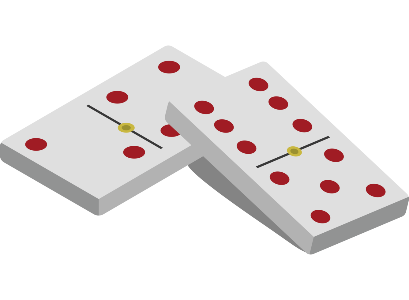 Two dominoes with red dots on them png