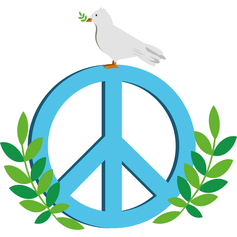 Peace symbol with dove and laurel wreath png
