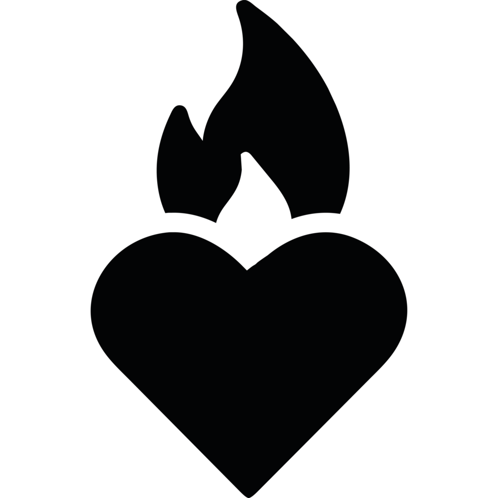A black heart with a flame on it png