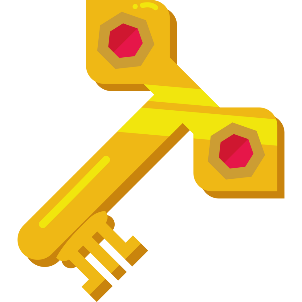 A yellow key with red gems on it png