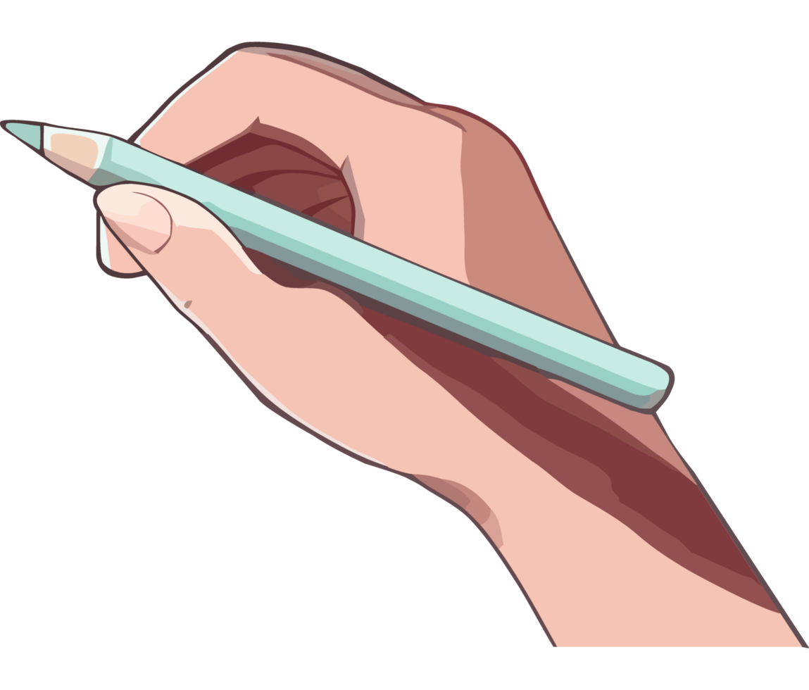 A hand holding a pencil with a green tip png