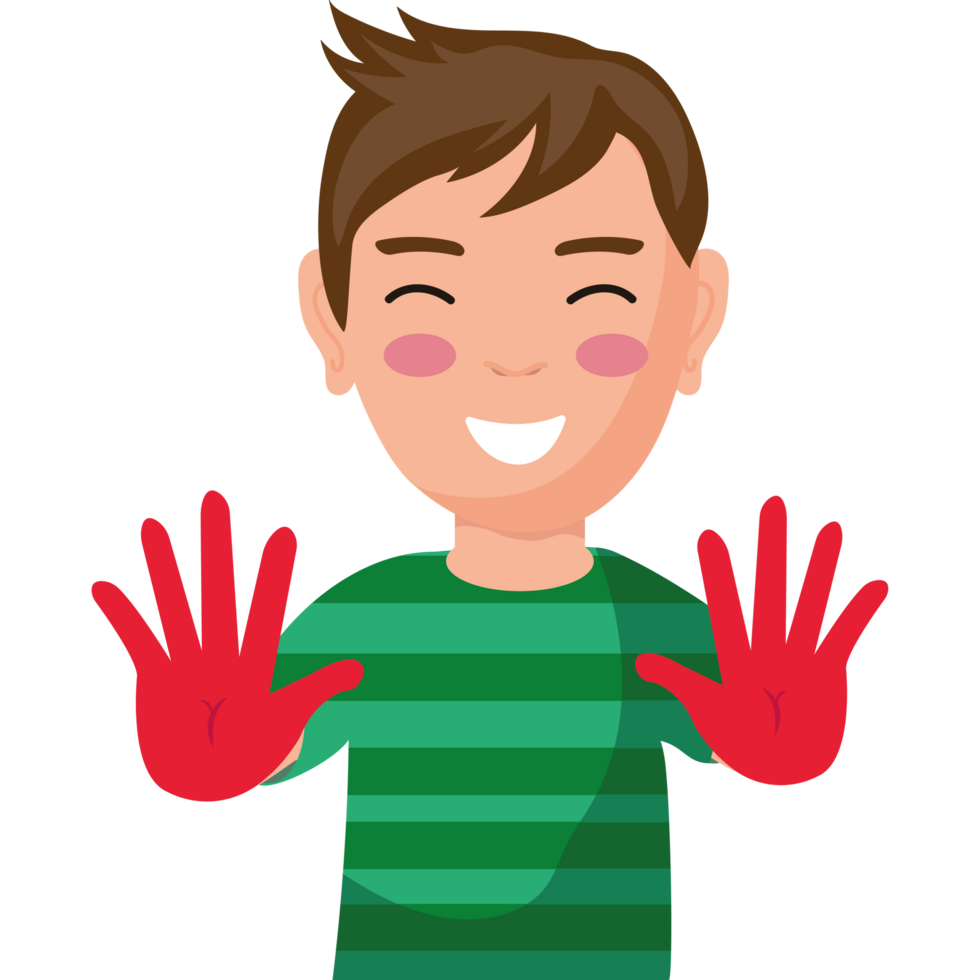 A boy with red gloves and a green shirt png
