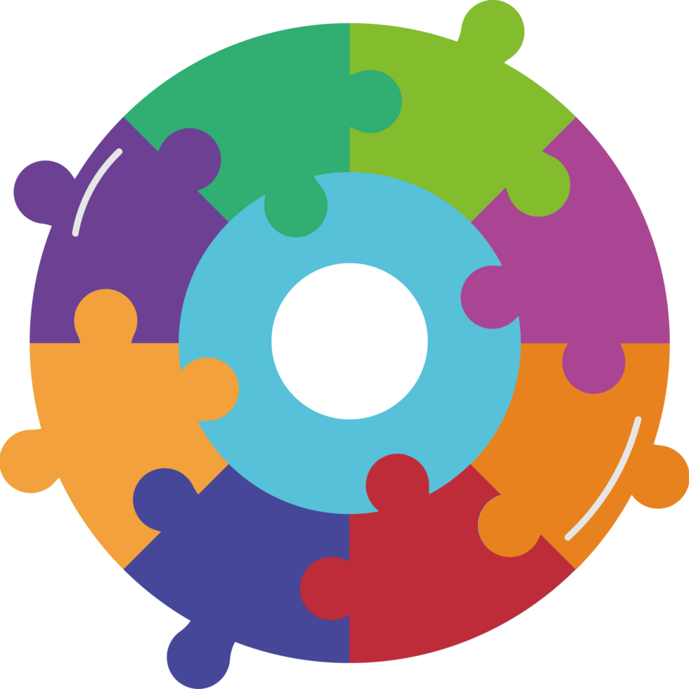 A colorful puzzle piece is shown in a circle png