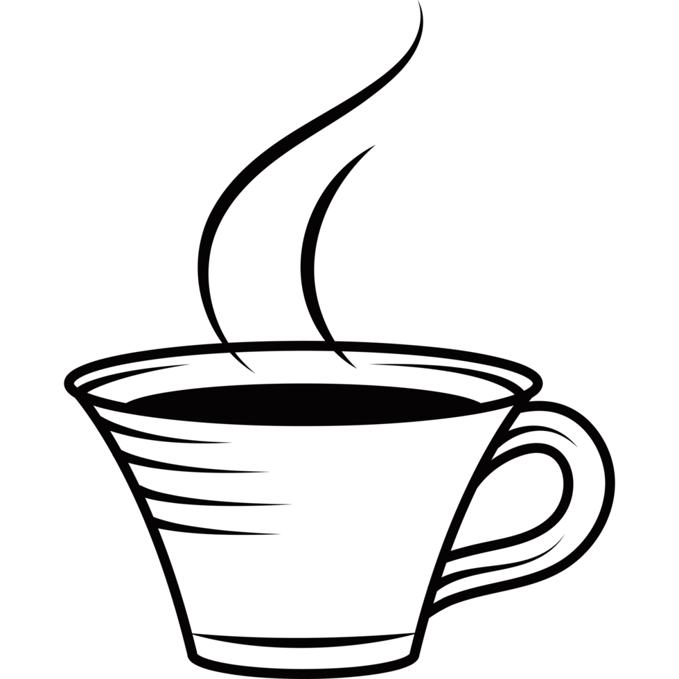 A black and white drawing of a cup of coffee png