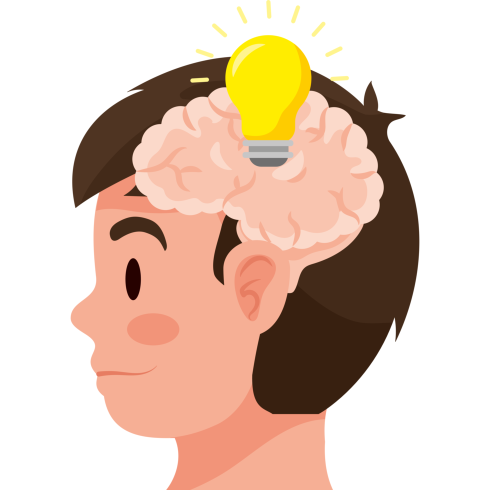 Illustration of a man with a light bulb in his head png