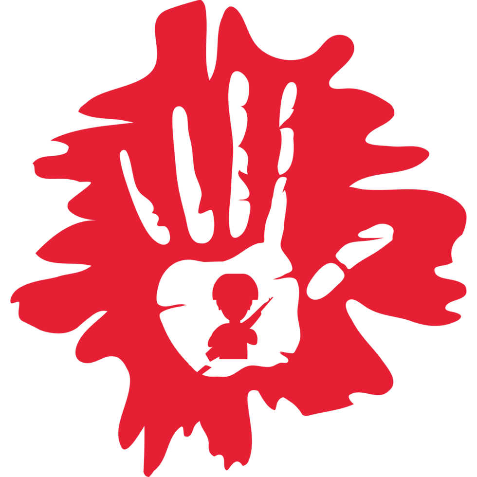 A red hand with a red handprint on it png