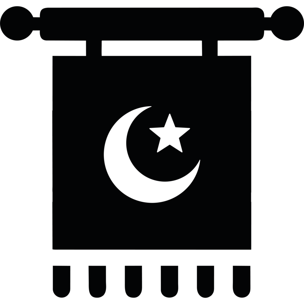 A black and white image of a flag with a star and crescent png
