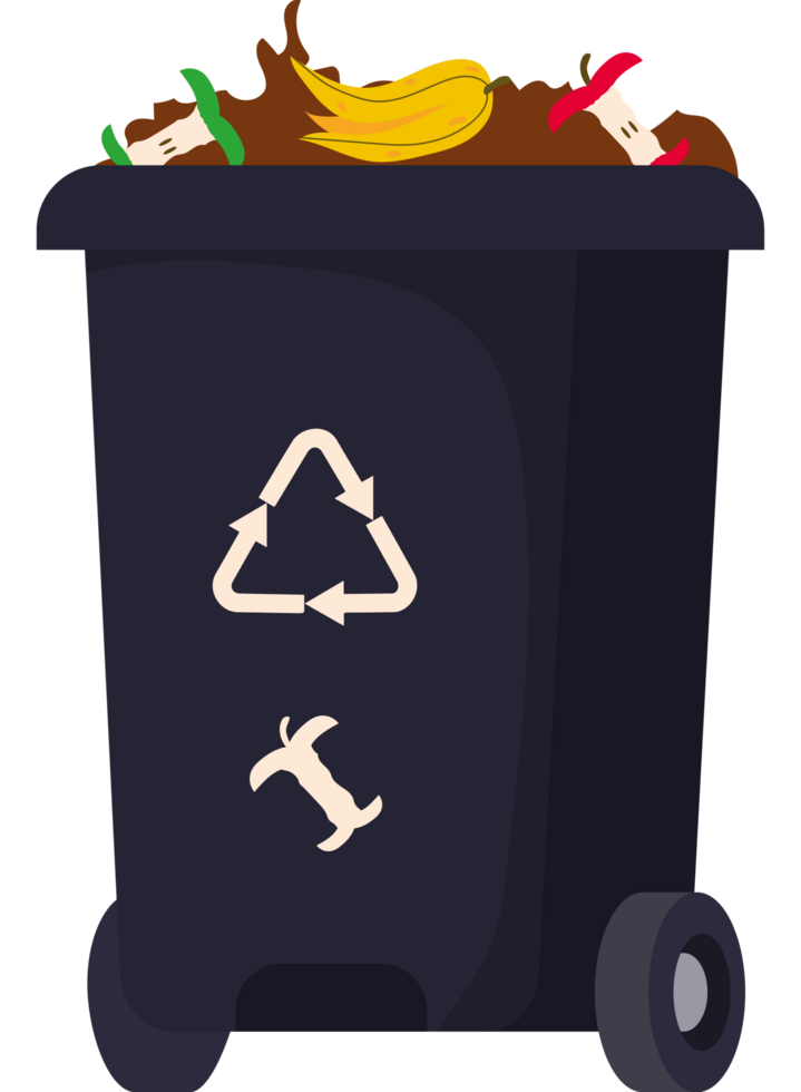 A black trash can with fruit and vegetables in it png