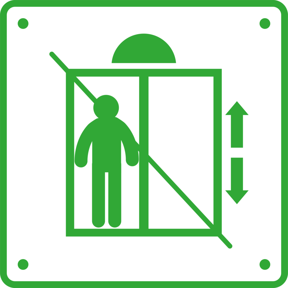 A green sign with a man in a doorway png