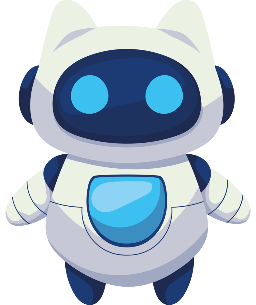 A cartoon robot with blue eyes and a white body png