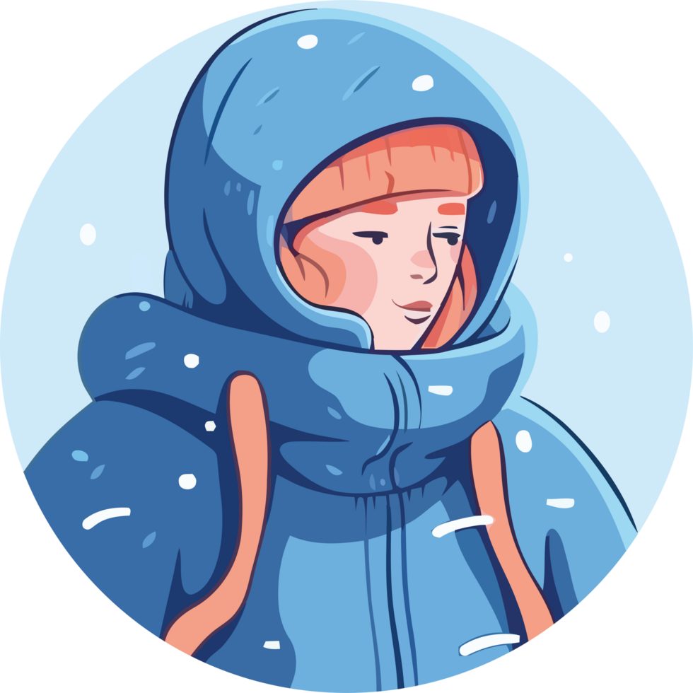 Winter girl in blue winter jacket png