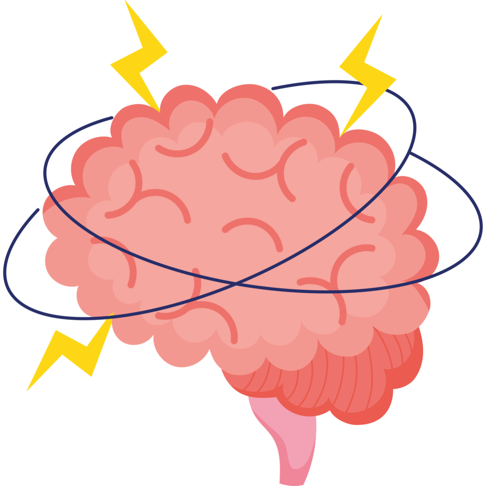 An illustration of a brain with lightning bolts png