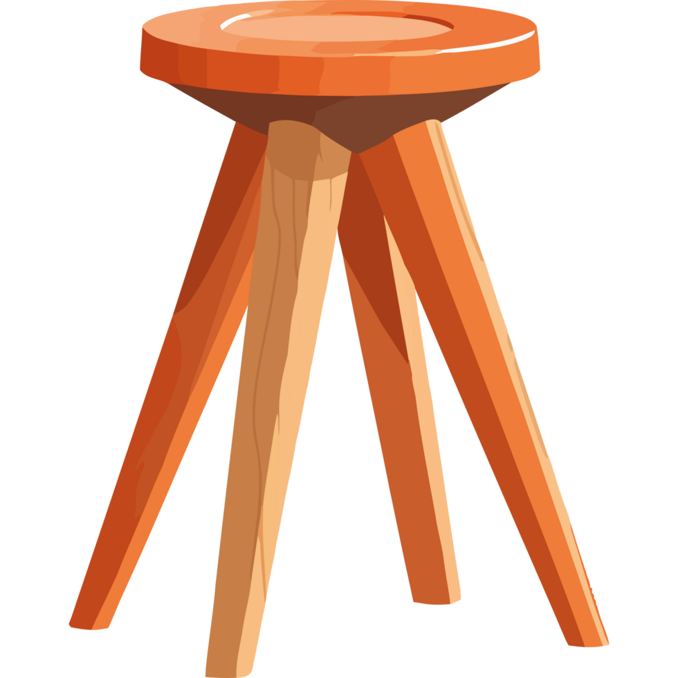 A stool with wooden legs and a wooden seat png