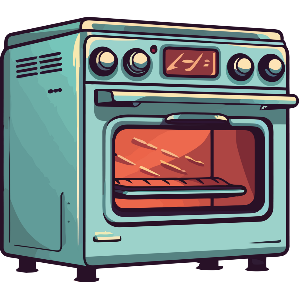 An illustration of a blue oven with the door open png