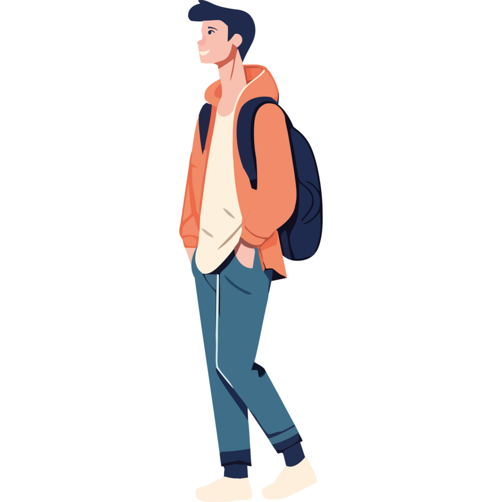 A cartoon man with a backpack standing png