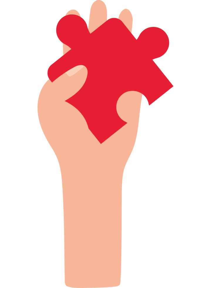 A hand holding a red puzzle piece png