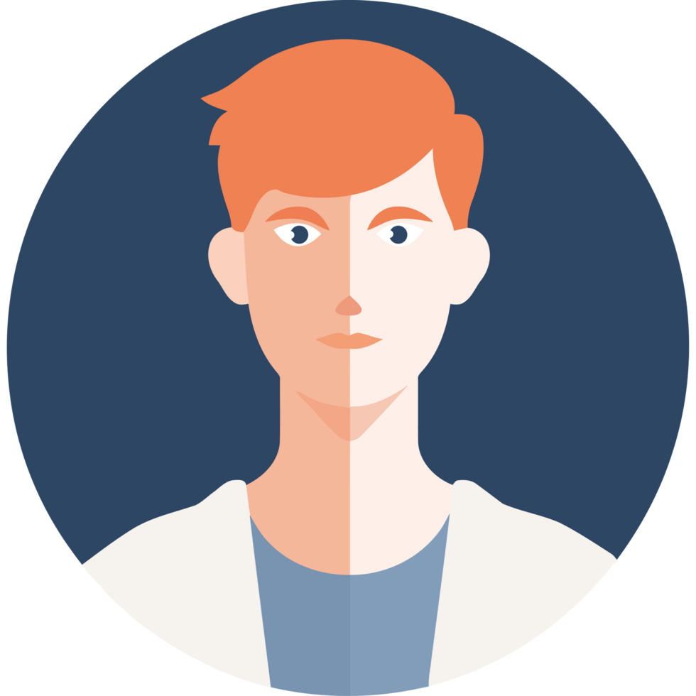 A man with red hair and a blue shirt png