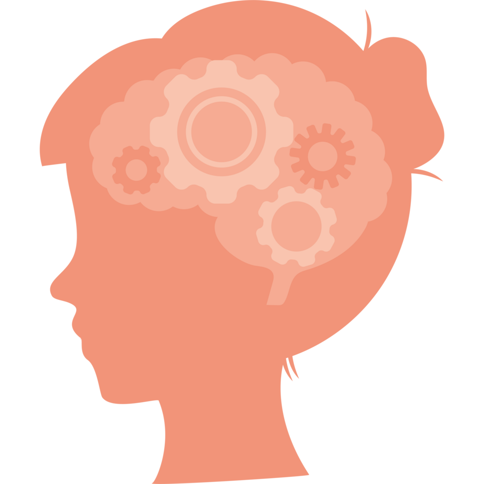 A woman's head with gears in the brain png