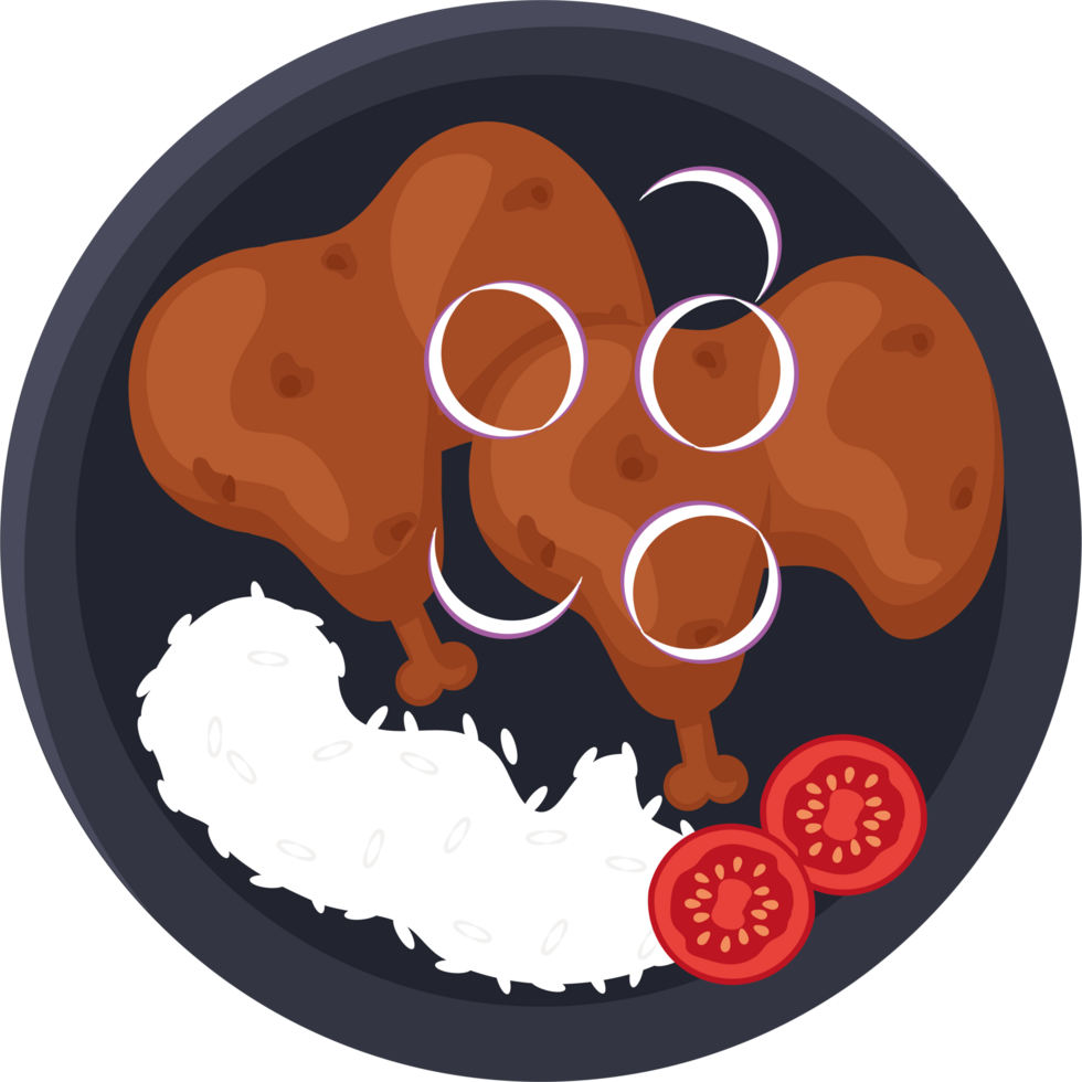 A plate with chicken, rice and tomatoes png