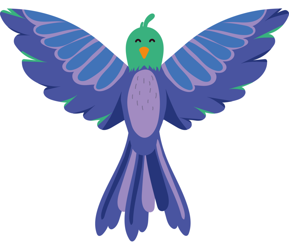 A cartoon bird with purple and green feathers png