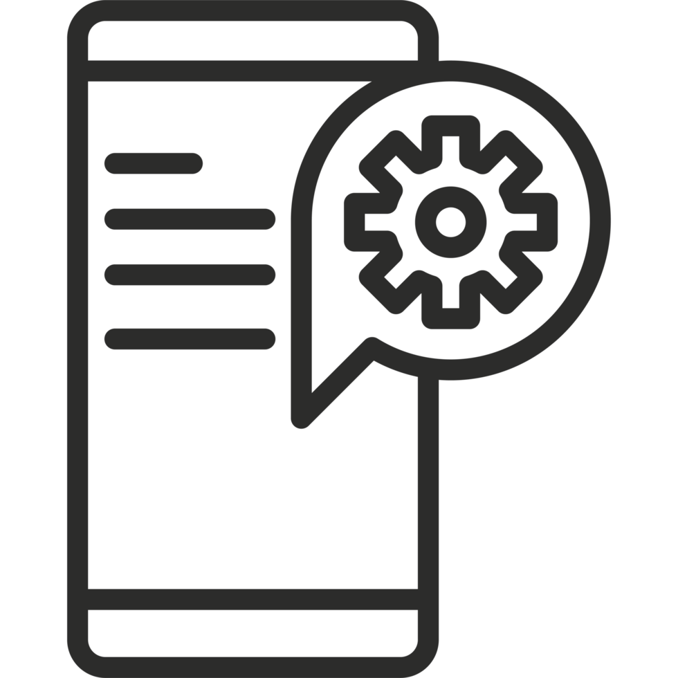 A black and white icon of a phone with a gear wheel png