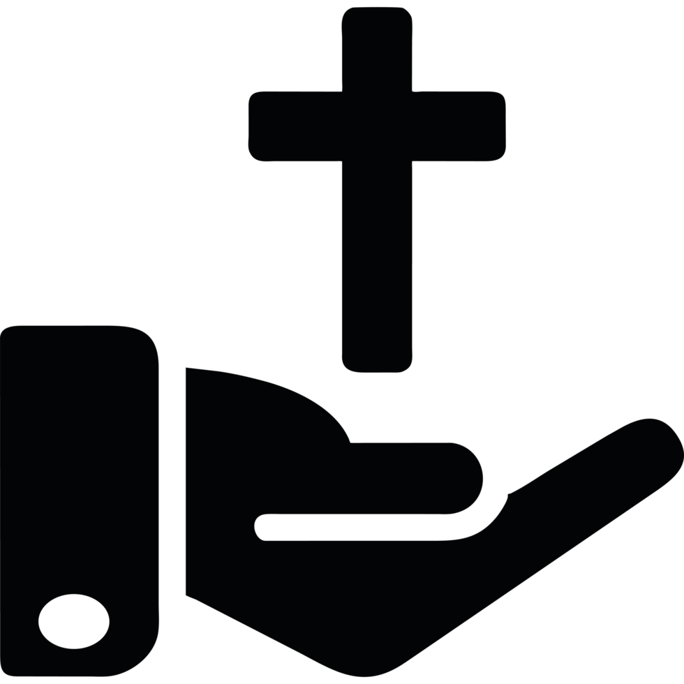 A black and white image of a cross and a hand png