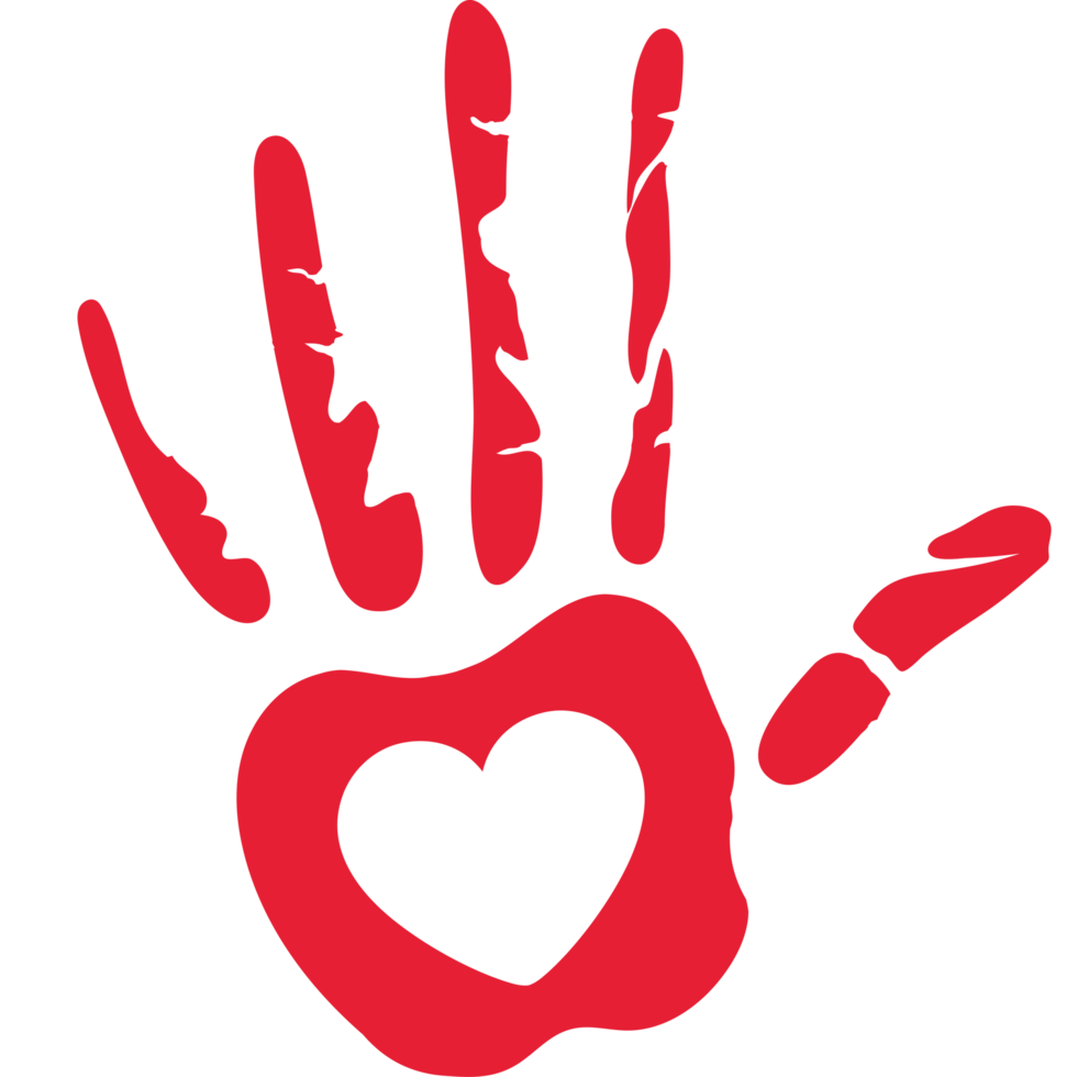 A red hand with a heart on it png