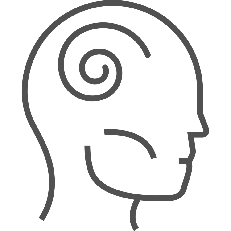 A black and white illustration of a human head with a spiral png
