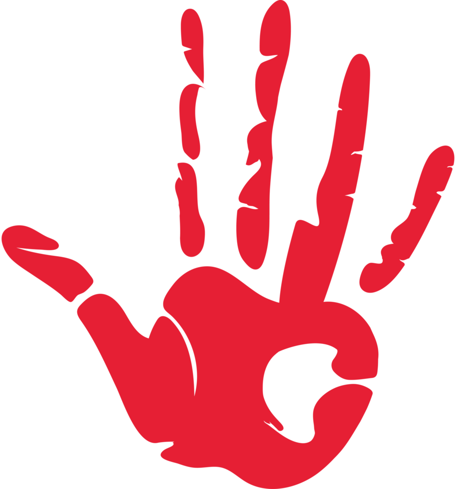 A red hand with a heart on it png