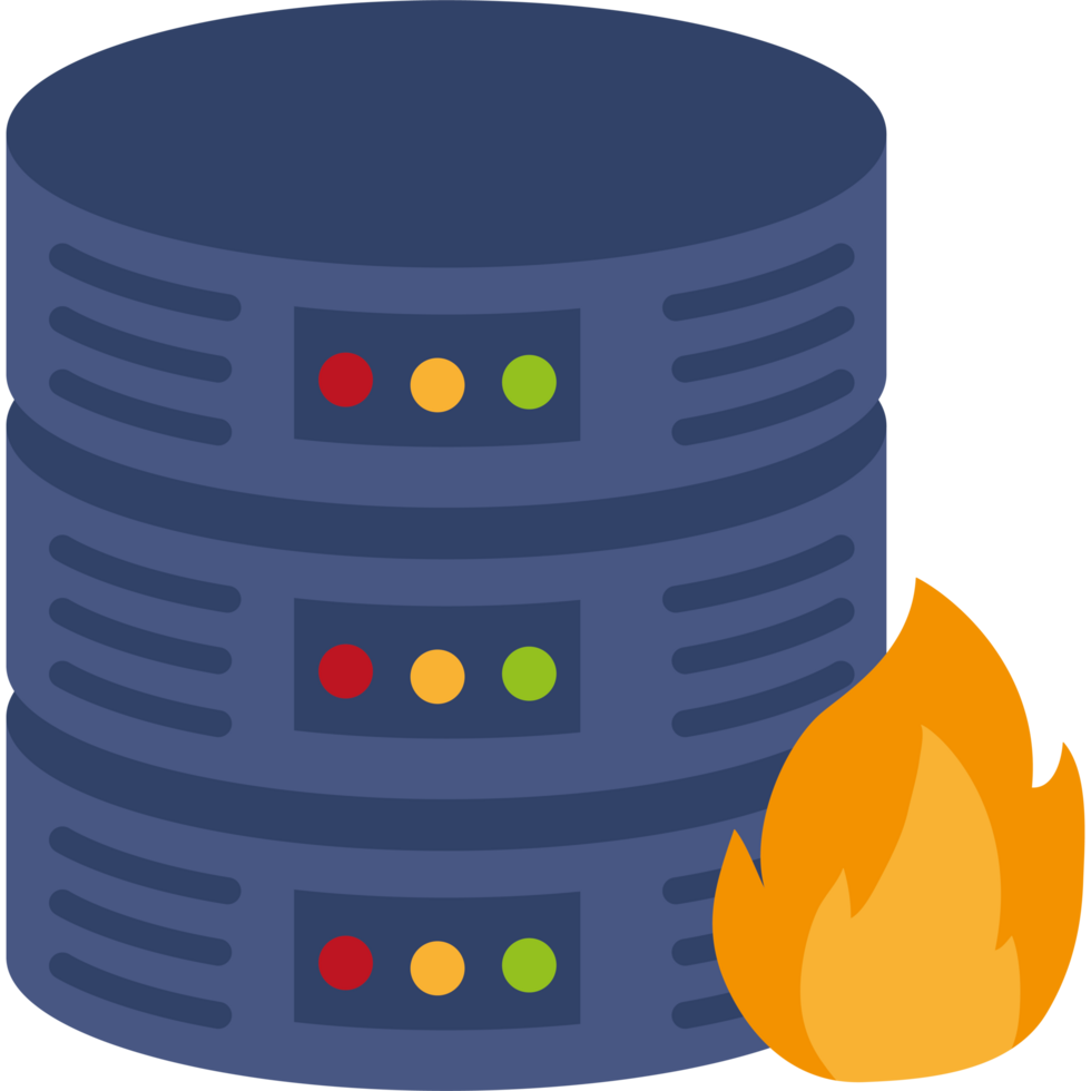 A server with a fire and a stack of servers png