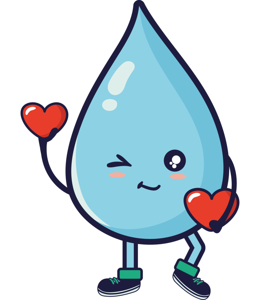 A cartoon water drop holding a heart png