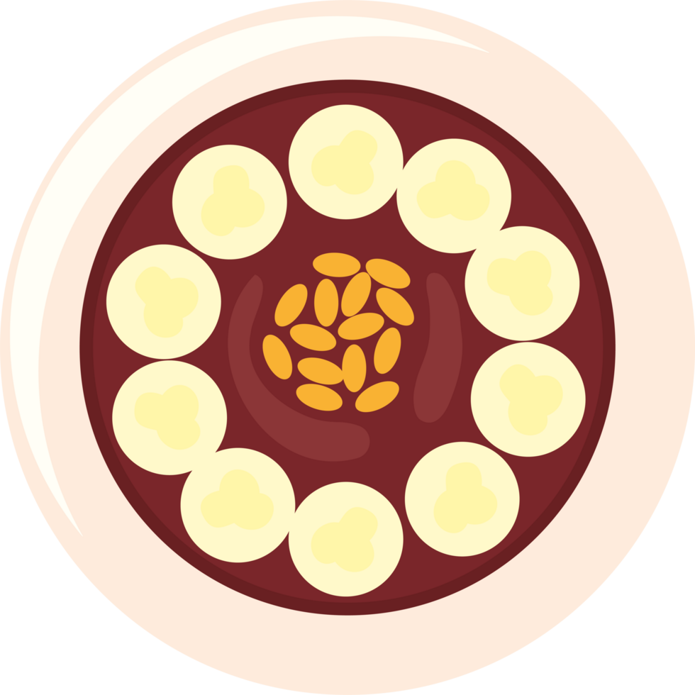 A bowl of soup with bananas and eggs png
