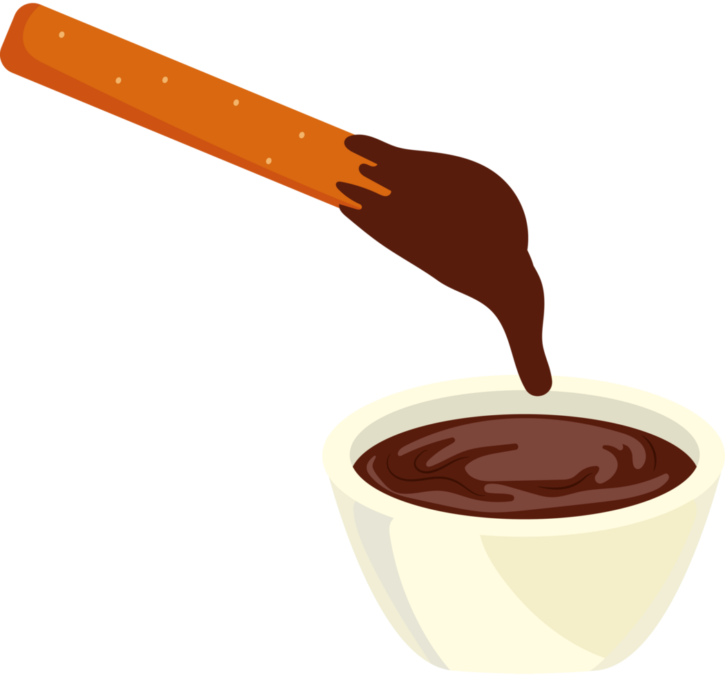 Chocolate sauce in a bowl with a stick png