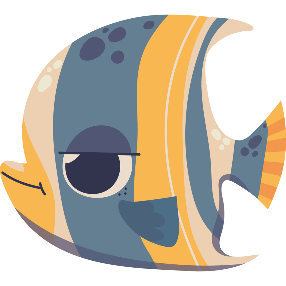 An image of a cartoon fish with a blue and yellow body png