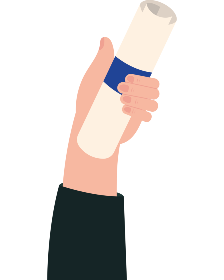 A hand holding a diploma in a black suit png