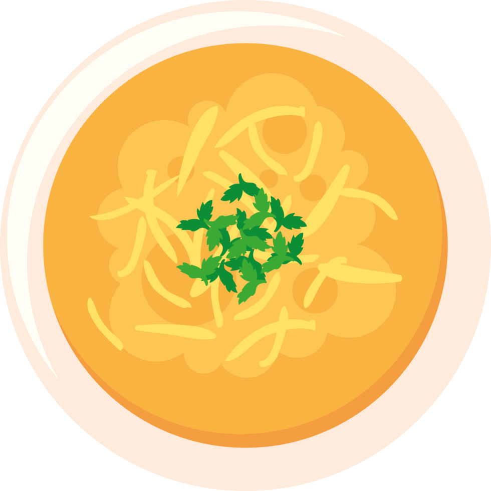 A bowl of soup with parsley on top png