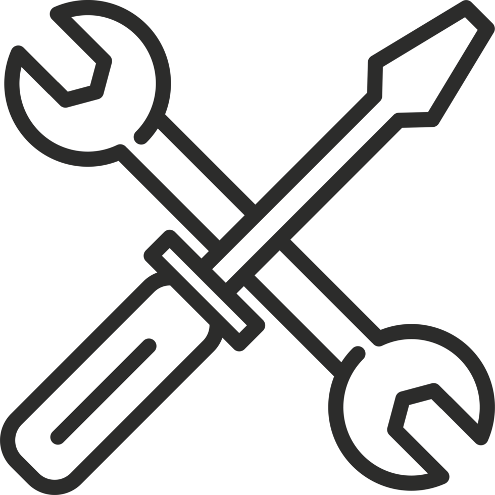A black and white image of two crossed wrenches png