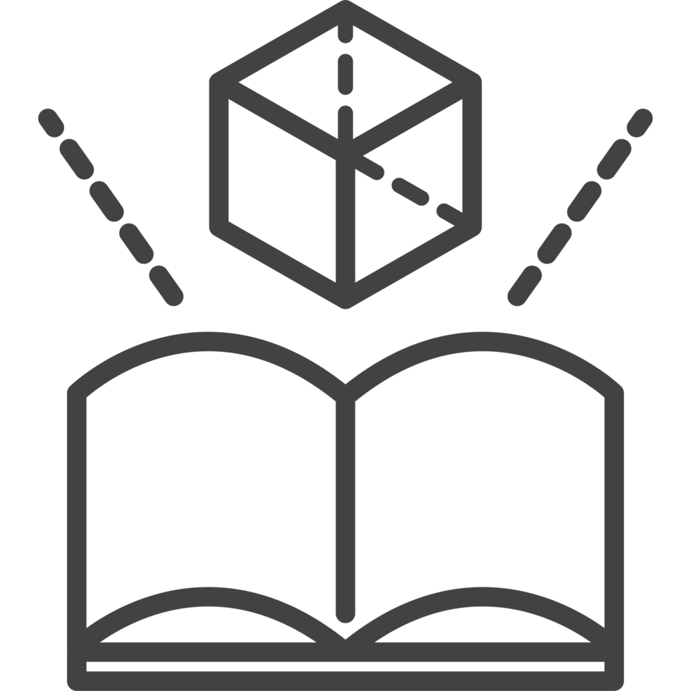 An open book with a cube on top of it png