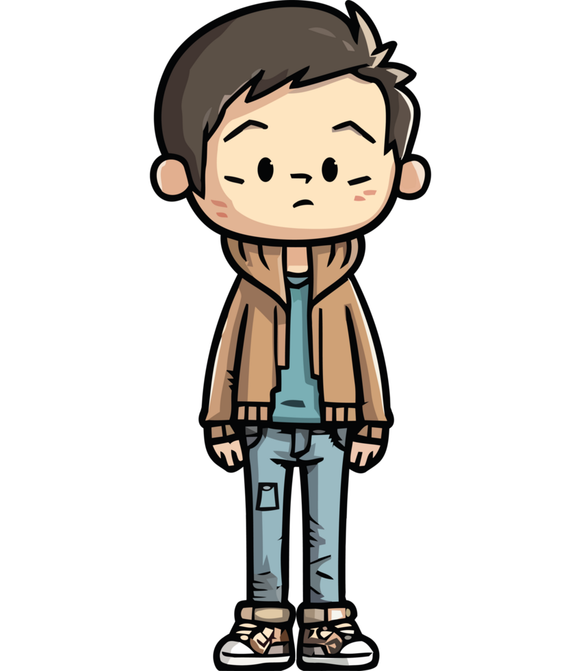 Cartoon boy in jeans and jacket standing png