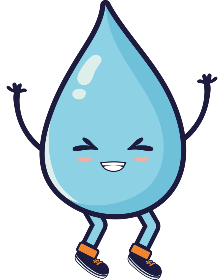 Water drop cartoon character with arms outstretched png
