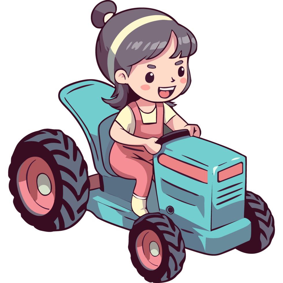 Cartoon girl driving tractor png