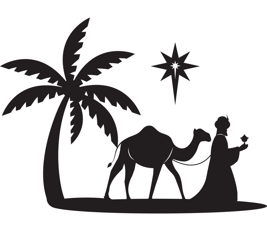 Nativity scene with a camel and palm tree png