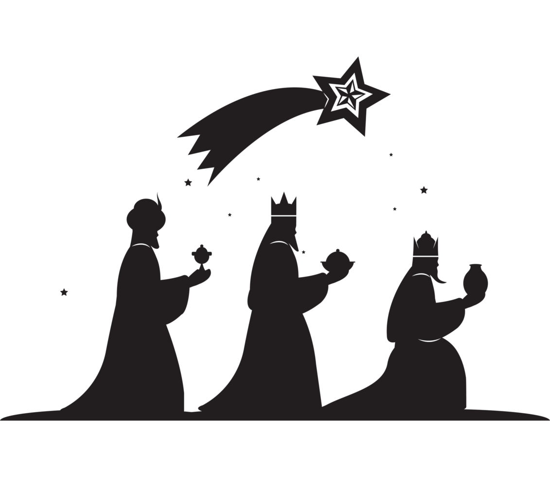 Three wise men in silhouette with a star png