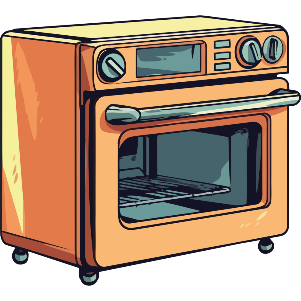 An orange oven with a digital clock on it png