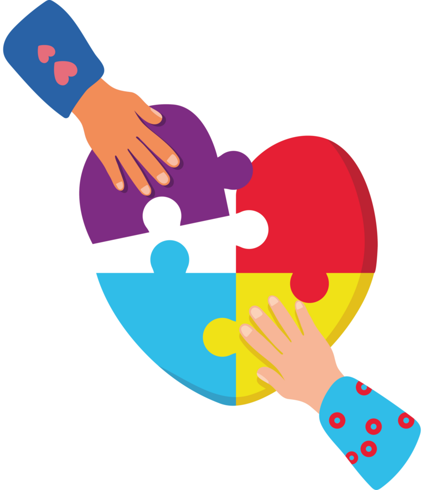 Two hands holding a heart shaped puzzle piece png