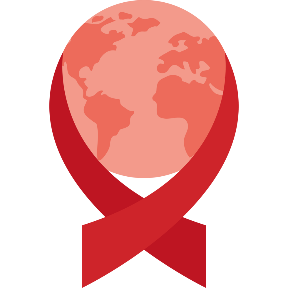 Red ribbon with a globe on it png