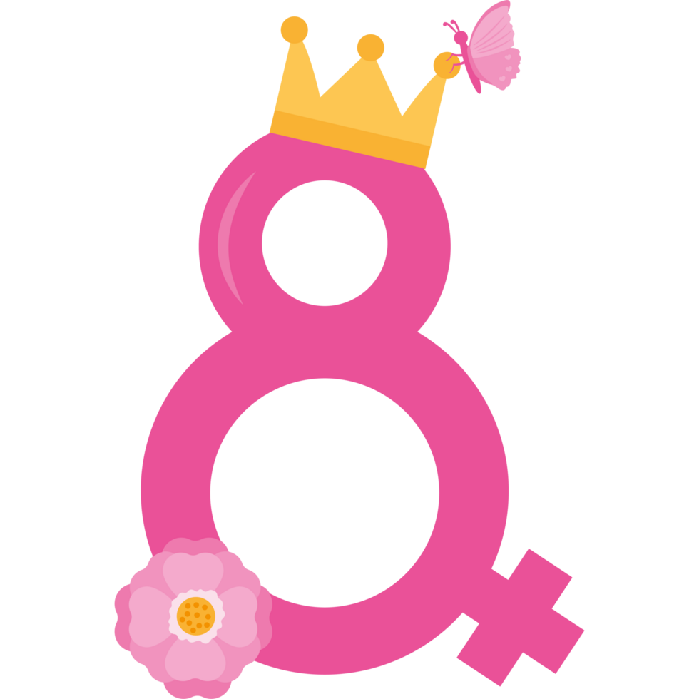 The eight symbol with a pink crown and butterfly png