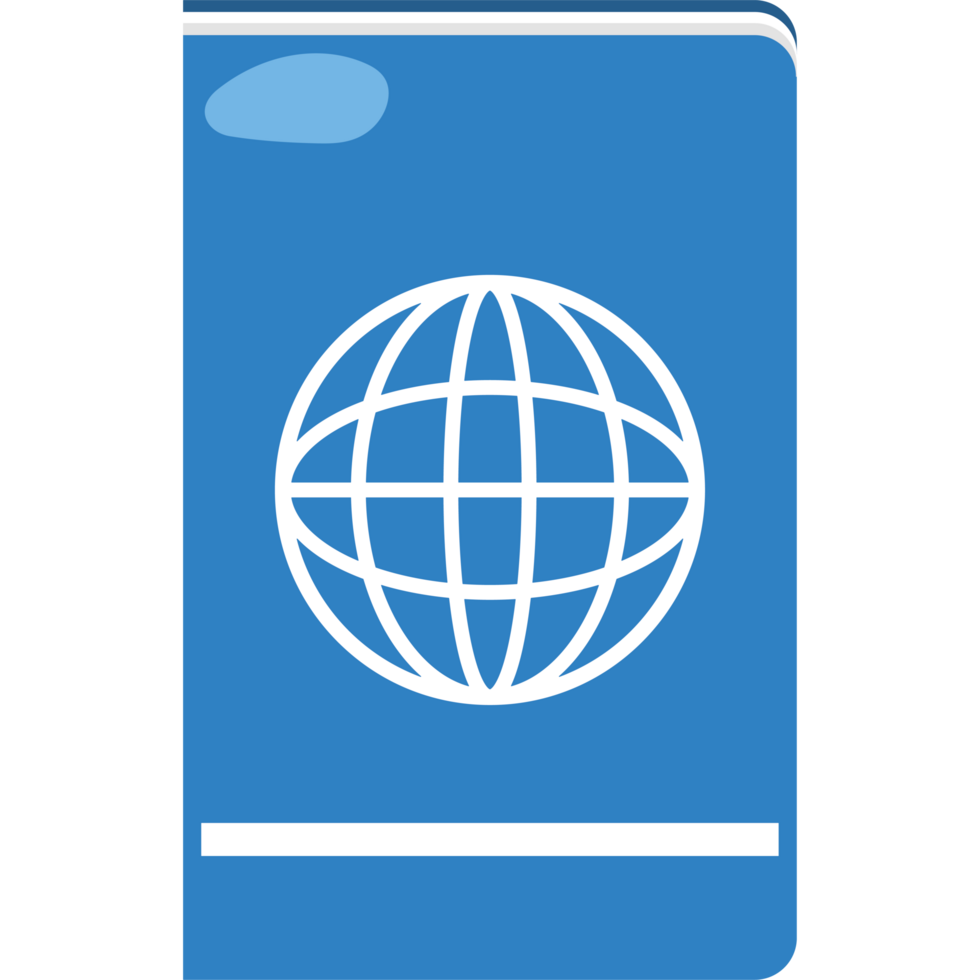 A blue passport book with a globe on it png
