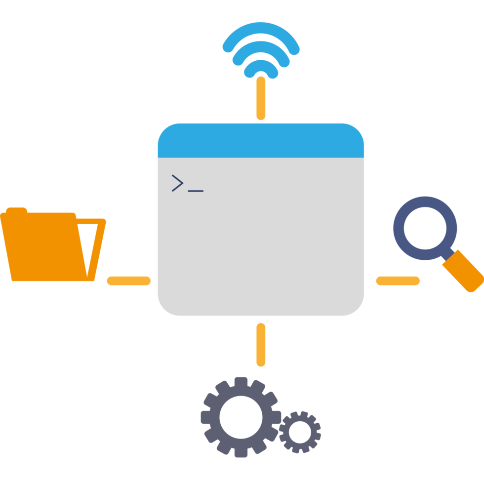 A computer with a file, a folder and a mouse png